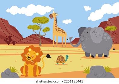 Animal zoo wild safari savannah savanna africa jungle landscape scene concept. Vector graphic design illustration
