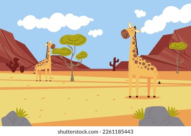Animal zoo wild safari savannah savanna africa jungle landscape scene concept. Vector graphic design illustration
