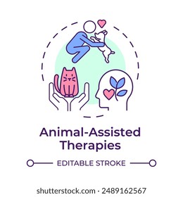 Animal-assisted therapies multi color concept icon. Pet therapy, emotional support. Round shape line illustration. Abstract idea. Graphic design. Easy to use in infographic, presentation