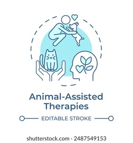 Animal-assisted therapies soft blue concept icon. Pet therapy, emotional support. Round shape line illustration. Abstract idea. Graphic design. Easy to use in infographic, presentation