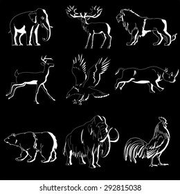 animal-drawn white lines with shadows on a black background