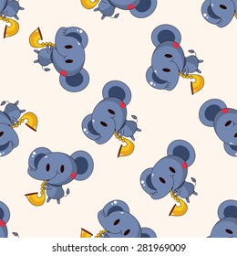animal,ephant playing instrument cartoon , cartoon seamless pattern background