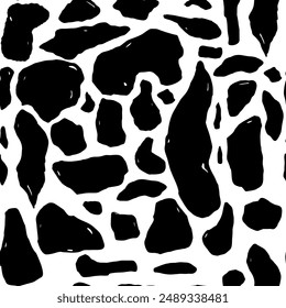 Animalistic cow skin pattern with black spots and grunge texture