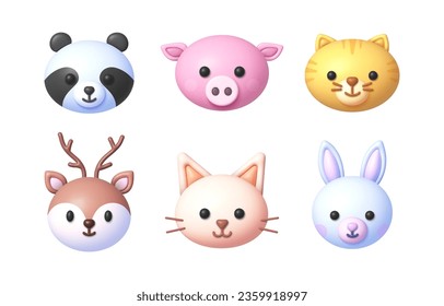 Animales 3d set. Icono de Emoji. Pequeños animales divertidos. Conjunto de ilustraciones Vector 3d