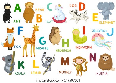 Animals Abc Letter Cartoon Characters Animals Stock Vector (Royalty ...