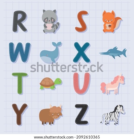 animals with ABC over blue