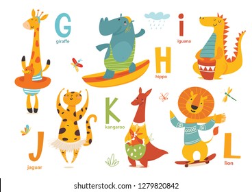 Animals ABC. Part 2 of full Animals alphabet. Set of funny hand drawn wild animals. Great for your design ideas, cards, posters and kids room decoration. 