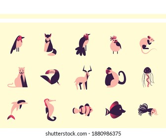 animals abstract style icon group design, zoo and life theme Vector illustration