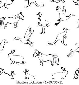 Animals abstract vector seamless pattern on white background. Concept for print, wallpaper, cards 