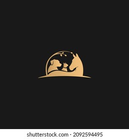 Animals abtract logo, Horse, cat and dog logo vector. Luxury veterinary logo design in Gold