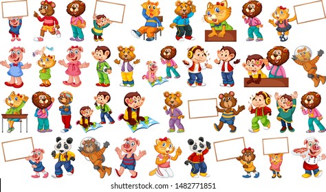 Animals acting in human-like actions and poses illustration