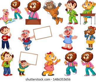 Animals acting in human-like actions and poses illustration