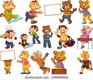 Animals acting in human-like actions and poses illustration