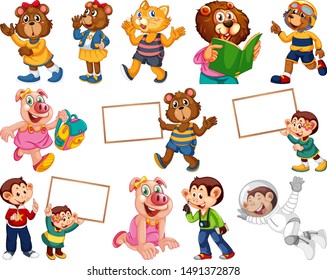 Animals acting in human-like actions and poses illustration