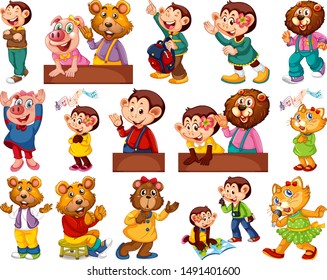 Animals acting in human-like actions and poses illustration