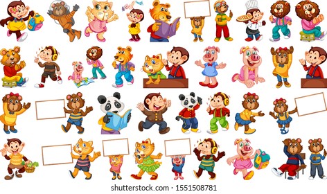 Animals acting in human-like actions and poses illustration