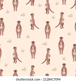 Animals Of Africa Meerkats. Background, Wallpaper For Printing On Clothing Packaging