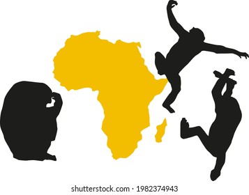 animals of africa on the background of the continent, chimpanzee