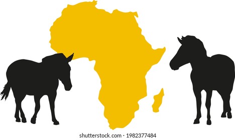 animals of africa on the background of the continent, zebra