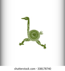 Animals of Africa. Ostrich. Vector drawing. The stylized image of an ostrich. Openwork pattern.