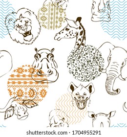 Animals of Africa, seamless vector pattern