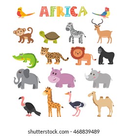 Animals of Africa. Vector set of cartoon jungle animals. Vector illustration