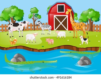 Tiere entlang eines Flusses