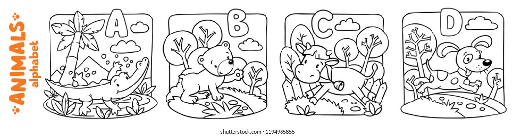 Animals alphabet or ABC. Coloring book set