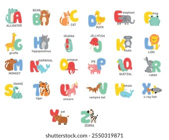 animals with alphabet abc vector illustration