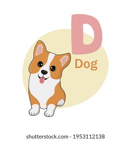 Animals alphabet. Cute dog isolated on white background. Vector illustration for teaching children learning a foreign language.