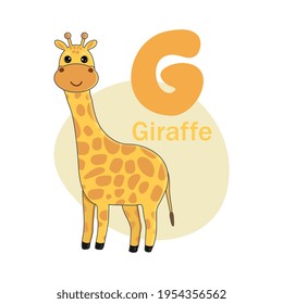 Animals alphabet. Cute giraffe isolated on white background. Vector illustration for teaching children learning a foreign language.