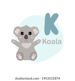 Animals alphabet. Cute koala isolated on white background. Vector illustration for teaching children learning a foreign language.