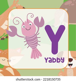 Animals alphabet flashcard for toddlers. Learning card introducing letters to children through game card. Cute animal vector design. 