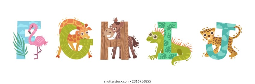 Animals Alphabet for Kids with Capital Letters and Funny Mammal Vector Set