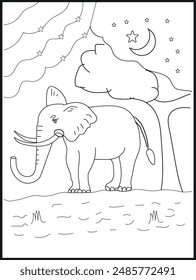 Animals Alphabet for the kids: letter E - Elephant, Vector Cartoon colorless Illustration