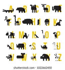 Animals alphabet. Letter from A to Z. Letters. Learn to read. Isolated.
