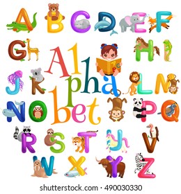 animals alphabet set for kids abc education in preschool.