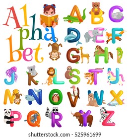 animals alphabet set for kids abc education in preschool.