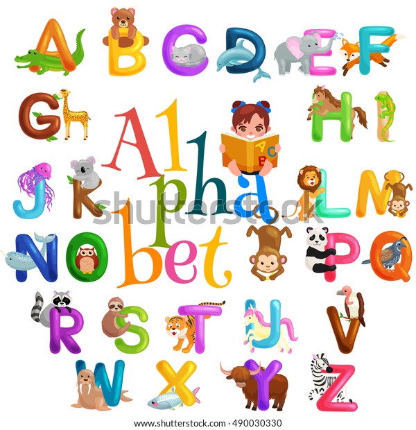Animals Alphabet Set Kids Abc Education Stock Vector (Royalty Free