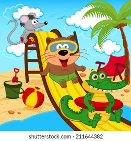 animals in aqua park - vector illustration, eps