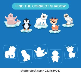 Animals of the Arctic. Bear, deer, owl, narwhal, penguin, walrus, wolf, seal.
