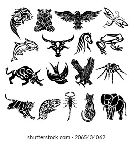 Animals Art illustration set Black
