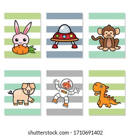 animales y astronautas , arte infantil, impresión digital de descarga infantil, decoración en pared