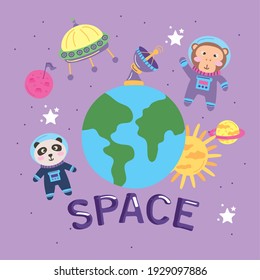 animals astronauts space lettering icons