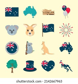 conjunto de iconos de día de animales y australia