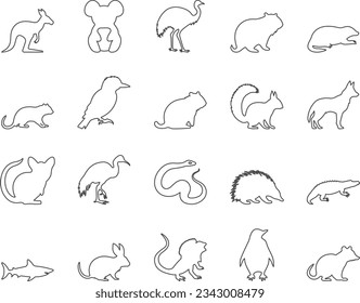 Animals of Australia Icons Set. Kangaroo, Koala, Emu. Editable Stroke. Simple Icons Vector Collection