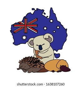 Animals of Australia with map of Australia in the background. vector illustration design.