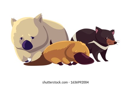 Animals of Australia on white background. vector illustration design.