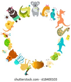 Animals Australia: parrot, wombat, lizard, jellyfish, shark, crocodile, koala, kangaroo, platypus, turtle, tasmanian devil. Set on white background. Vector