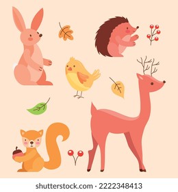 animals in autumn between leaves . vector illustration
